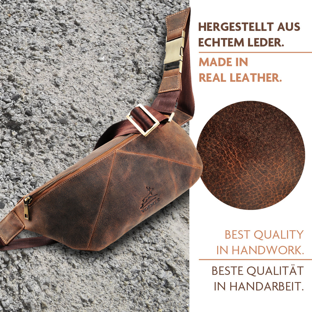 Leichte Crossbody Bag Schultertasche aus Echt-Leder  – geräumige und robuste Sling Bag | Bag9910
