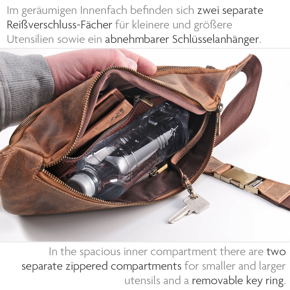 Leichte Crossbody Bag Schultertasche aus Echt-Leder  – geräumige und robuste Sling Bag | Bag9910