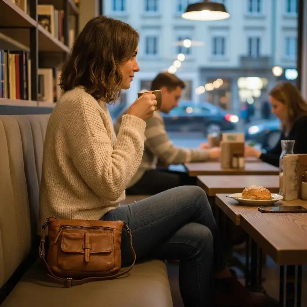 Umhängetasche Leder für Frauen – Crossbody-Bag – Vintage Used-Look | Modell Ravenna