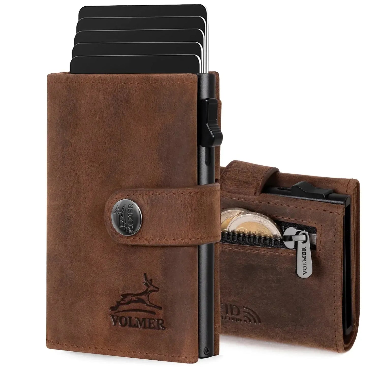 POP-UP Kartenetui mit Münzfach aus Leder – Platz für 12 Karten – Scheinfach – RFID-Schutz | VO45