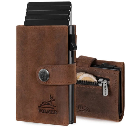 POP-UP Kartenetui mit Münzfach aus Leder – Platz für 12 Karten – Scheinfach – RFID-Schutz | VO45