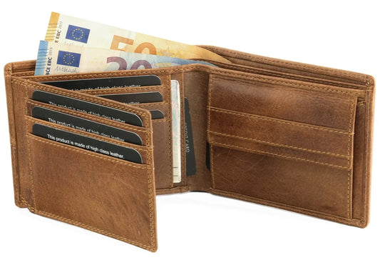Leder Geldbörse Herren mit RFID-Schutz - modisches Design - 10 Fächer für Kreditkarten | VO37