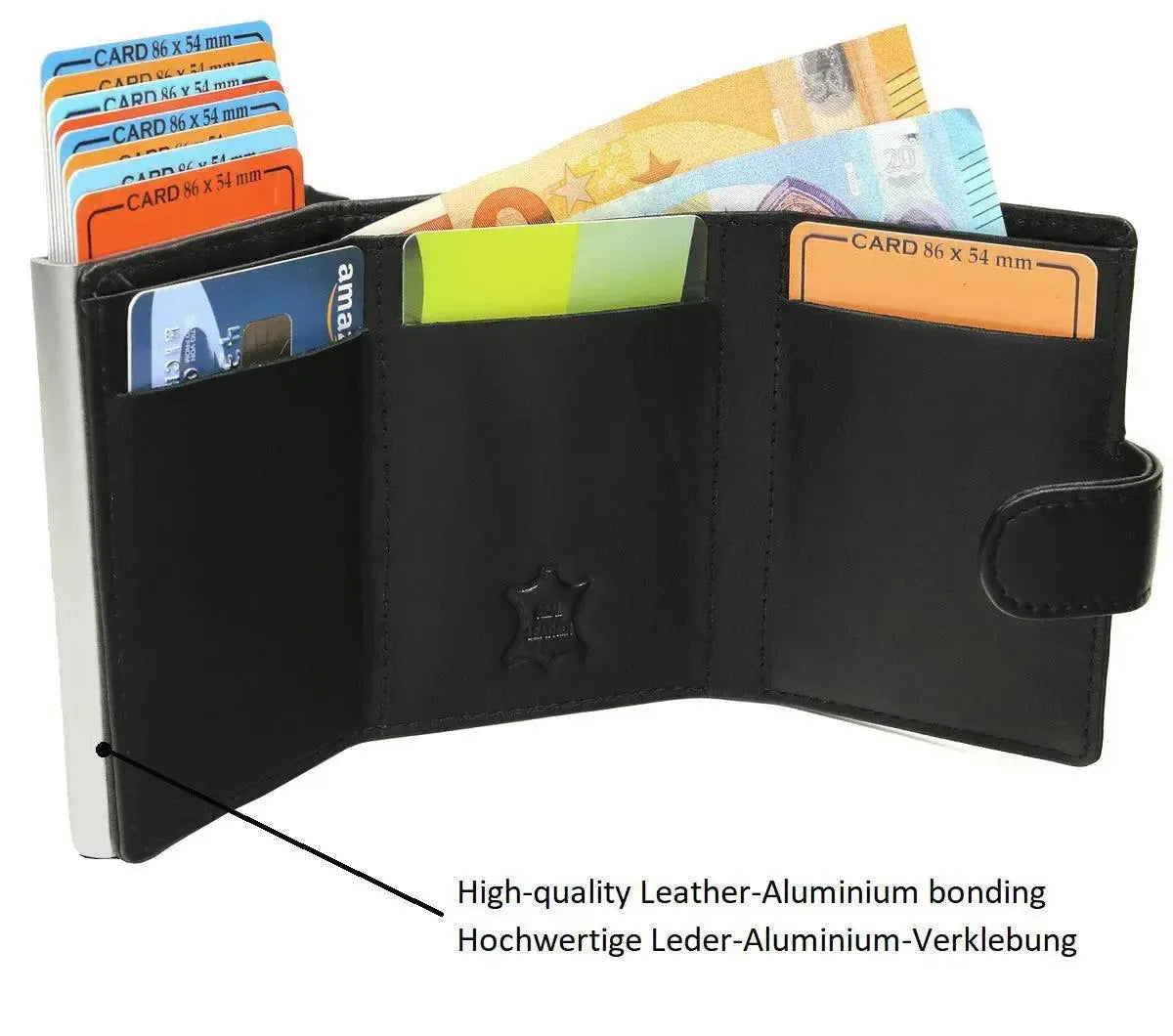 POP-UP leren kaarthouder – ruimte voor 11 kaarten – vak voor biljetten – RFID-bescherming | VO24