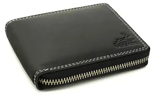 Cartera de cuero para hombre con protección RFID - cremallera perimetral - gran compartimento para monedas con soporte para ficha del carrito de la compra | VoZip
