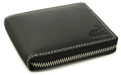 Cartera de cuero para hombre con protección RFID - cremallera perimetral - gran compartimento para monedas con soporte para ficha del carrito de la compra | VoZip