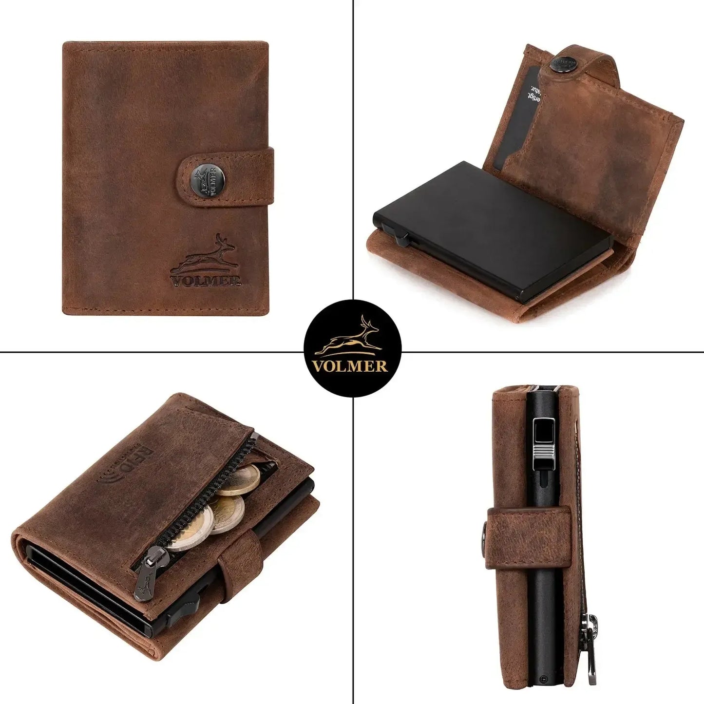 POP-UP Kartenetui mit Münzfach aus Leder – Platz für 12 Karten – Scheinfach – RFID-Schutz | VO45