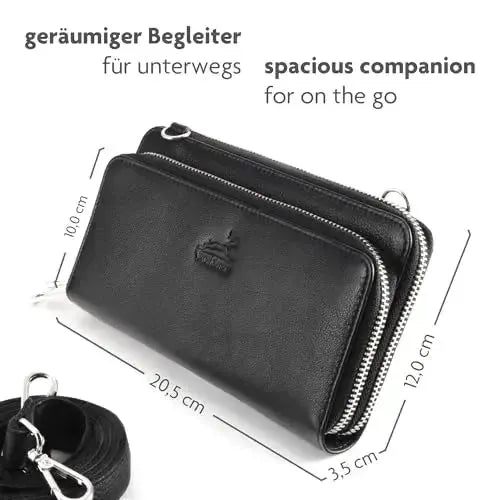 Women's genuine leather wallet with phone compartment & RFID protection – detachable shoulder strap | Model Verona