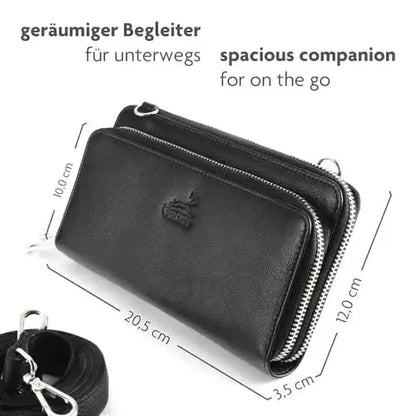 Women's genuine leather wallet with phone compartment & RFID protection – detachable shoulder strap | Model Verona