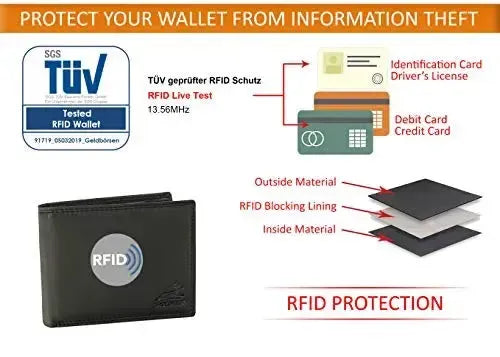 Portafoglio in pelle da uomo con protezione RFID - doppia cucitura extra resistente - 6 scomparti per carte di credito | EasyComfort