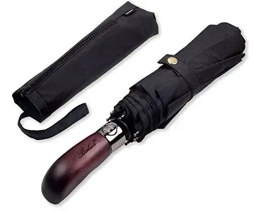 Automatik Taschen-Regenschirm mit Holzgriff – sturmfest & windsicher – Herren & Damen – Designed in Britain