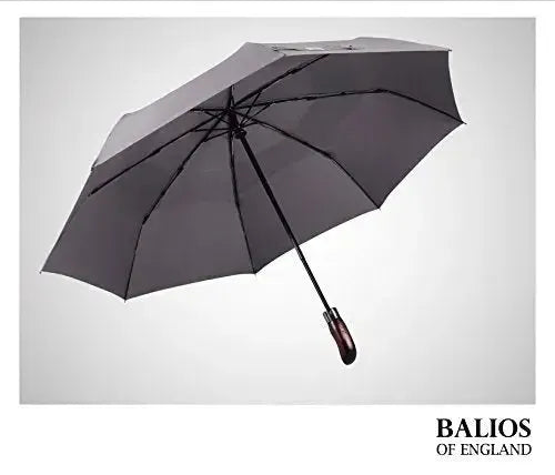 Automatik Taschen-Regenschirm mit Holzgriff – sturmfest & windsicher – Herren & Damen – Designed in Britain