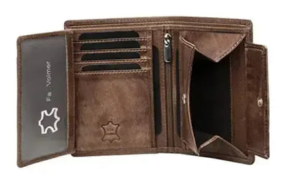 Cartera de cuero para hombre con protección RFID - costura doble extra resistente - 11 compartimentos para tarjetas de crédito - formato vertical | VO39