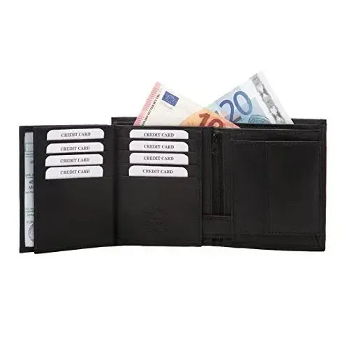 Cartera de cuero para hombre – 10 compartimentos para tarjetas de crédito – Formato vertical | VO16
