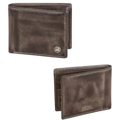Cartera de cuero para hombre con protección RFID - costura doble extra resistente - 6 compartimentos para tarjetas de crédito | 16112B