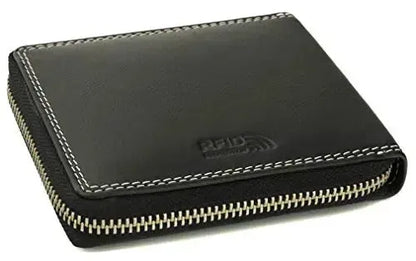 Cartera de cuero para hombre con protección RFID - cremallera perimetral - gran compartimento para monedas con soporte para ficha del carrito de la compra | VoZip