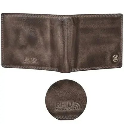 Cartera de cuero para hombre con protección RFID - costura doble extra resistente - 6 compartimentos para tarjetas de crédito | 16112B