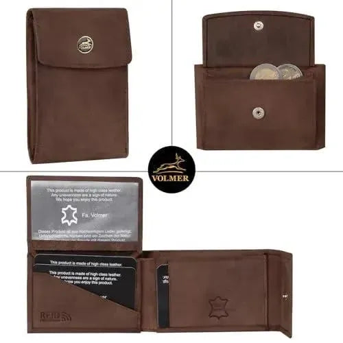 Kompakte Leder Geldbörse mit Münzfach - 9 Fächer für Karten - RFID-Schutz - inkl. Geschenkbox | VO40
