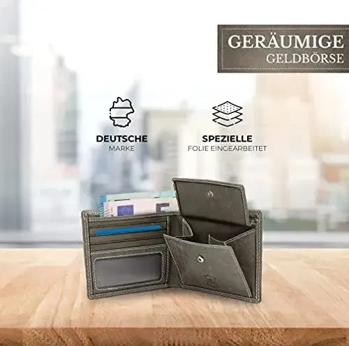 Portafoglio in pelle da uomo con protezione RFID - doppia cucitura extra resistente - 6 scomparti per carte di credito | EasyComfort