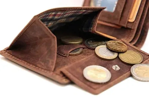Portafoglio in pelle da uomo con protezione RFID - 1 scomparto esterno per carta d'accesso - 7 scomparti per carte di credito | VO21