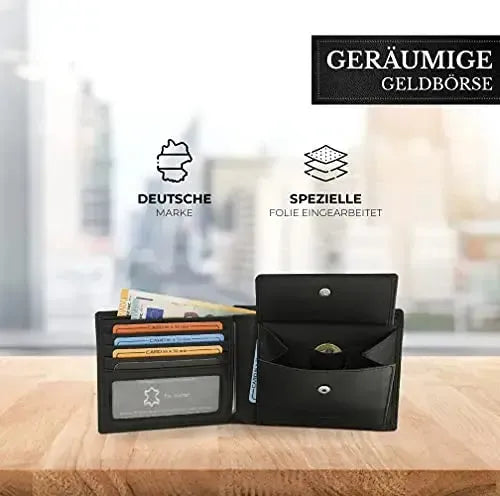 Portafoglio in pelle da uomo con protezione RFID - doppia cucitura extra resistente - 6 scomparti per carte di credito | EasyComfort
