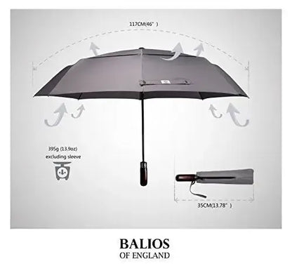 Automatik Taschen-Regenschirm mit Holzgriff – sturmfest & windsicher – Herren & Damen – Designed in Britain