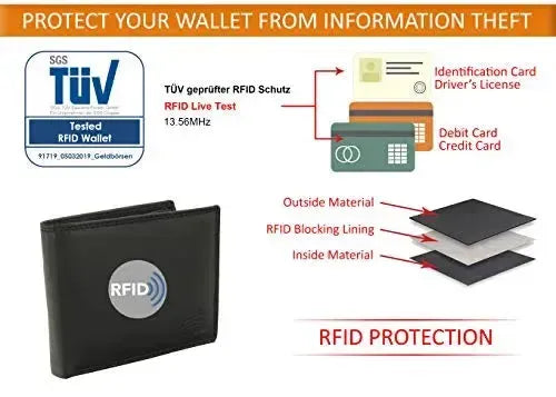 Leren portemonnee voor heren met RFID-bescherming - extra stevige dubbele naad - 11 vakken voor creditcards | VO19