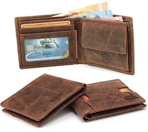 Portafoglio in pelle da uomo con protezione RFID - 1 scomparto esterno per carta d'accesso - 7 scomparti per carte di credito | VO21