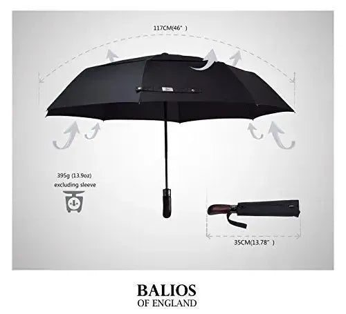 Automatik Taschen-Regenschirm mit Holzgriff – sturmfest & windsicher – Herren & Damen – Designed in Britain
