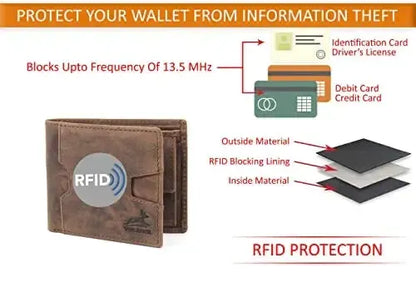 Portafoglio in pelle da uomo con protezione RFID - 1 scomparto esterno per carta d'accesso - 7 scomparti per carte di credito | VO21
