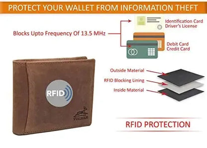 Cartera de cuero para hombre con protección RFID - 2 compartimentos exteriores para tarjetas de acceso - 6 compartimentos para tarjetas de crédito | VO22