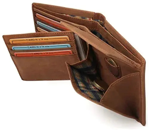 Cartera de cuero para hombre con protección RFID - 2 compartimentos exteriores para tarjetas de acceso - 6 compartimentos para tarjetas de crédito | VO22