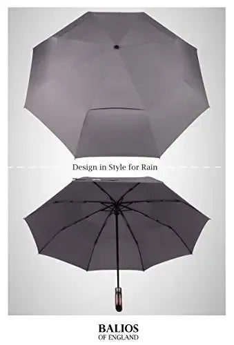Automatik Taschen-Regenschirm mit Holzgriff – sturmfest & windsicher – Herren & Damen – Designed in Britain