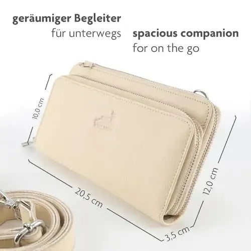 Women's genuine leather wallet with phone compartment & RFID protection – detachable shoulder strap | Model Verona