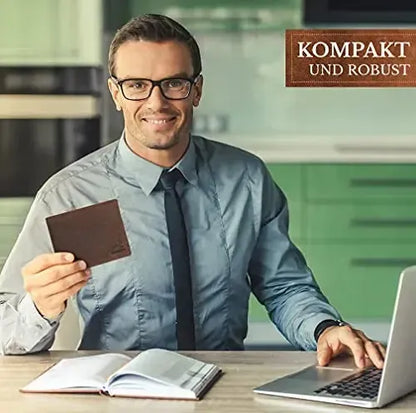 Portafoglio in pelle da uomo con protezione RFID - doppia cucitura extra resistente - 6 scomparti per carte di credito | EasyComfort