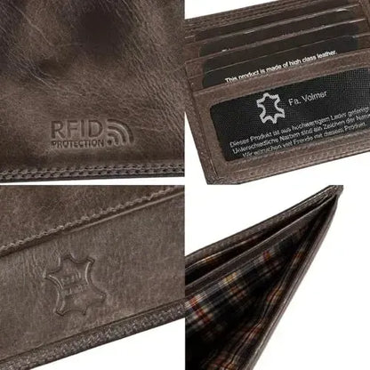 Cartera de cuero para hombre con protección RFID - costura doble extra resistente - 6 compartimentos para tarjetas de crédito | 16112B