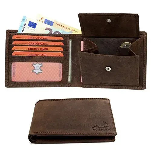 Portafoglio in pelle da uomo con protezione RFID - doppia cucitura extra resistente - 6 scomparti per carte di credito | EasyComfort