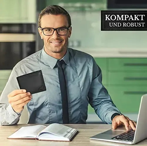 Portafoglio in pelle da uomo con protezione RFID - doppia cucitura extra resistente - 6 scomparti per carte di credito | EasyComfort