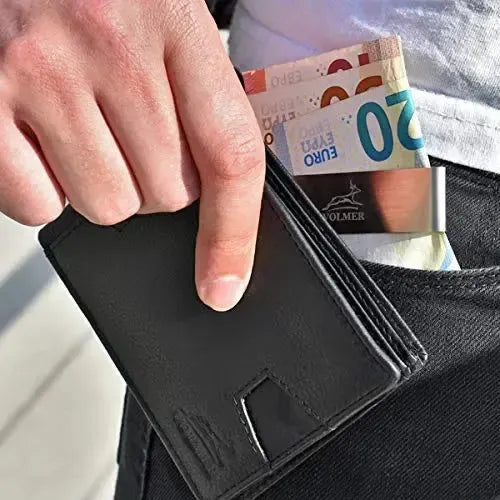 Portafoglio in pelle da uomo con protezione RFID e clip per soldi - 1 scomparto esterno per carta d'accesso - 9 scomparti per carte di credito | VO25C