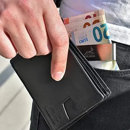 Portafoglio in pelle da uomo con protezione RFID e clip per soldi - 1 scomparto esterno per carta d'accesso - 9 scomparti per carte di credito | VO25C