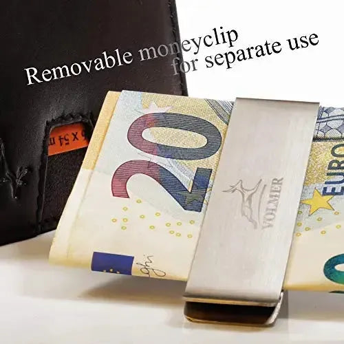 Portafoglio in pelle da uomo con protezione RFID e clip per soldi - 1 scomparto esterno per carta d'accesso - 9 scomparti per carte di credito | VO25C