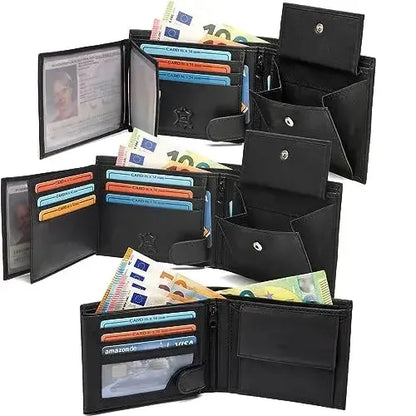 Leren portemonnee voor heren met RFID-bescherming – extra stevige dubbele naad – 9 vakken voor creditcards | VO11-RFID