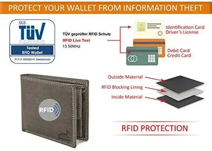 Portafoglio in pelle da uomo con protezione RFID - doppia cucitura extra resistente - 6 scomparti per carte di credito | EasyComfort