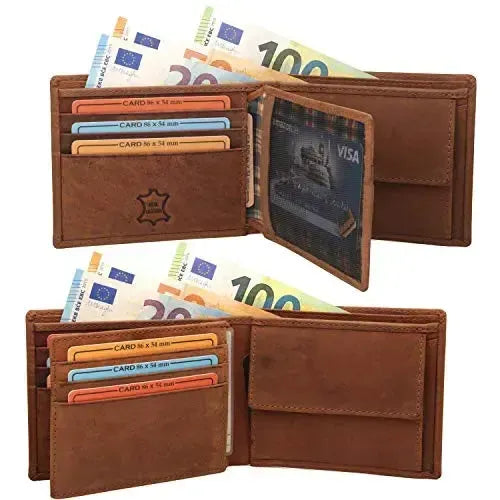 Cartera de cuero para hombre con protección RFID - 2 compartimentos exteriores para tarjetas de acceso - 6 compartimentos para tarjetas de crédito | VO22