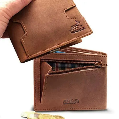 Portafoglio in pelle da uomo con protezione RFID e clip per soldi - 1 scomparto esterno per carta d'accesso - 9 scomparti per carte di credito | VO25C