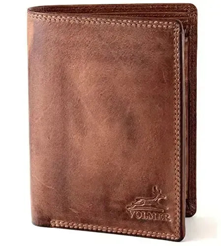 Cartera de cuero para hombre con protección RFID - costura doble extra resistente - 11 compartimentos para tarjetas de crédito - formato vertical | VO39