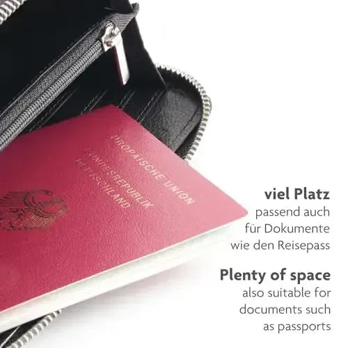 Women's genuine leather wallet with phone compartment & RFID protection – detachable shoulder strap | Model Verona