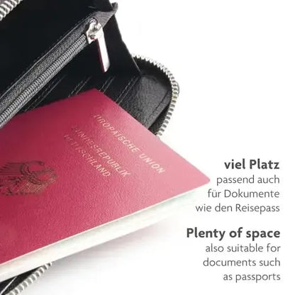 Women's genuine leather wallet with phone compartment & RFID protection – detachable shoulder strap | Model Verona