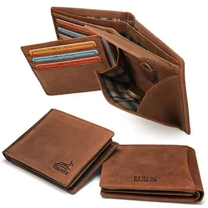 Cartera de cuero para hombre con protección RFID - 2 compartimentos exteriores para tarjetas de acceso - 6 compartimentos para tarjetas de crédito | VO22