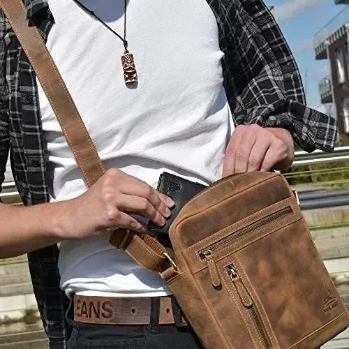 Borsa a tracolla in pelle per uomo e donna – borsa a spalla funzionale per tutti i giorni | Modello Stanford