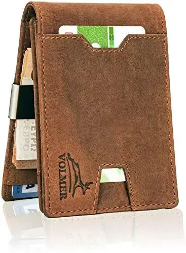 Portafoglio in pelle da uomo con protezione RFID e clip per soldi - 1 scomparto esterno per carta d'accesso - 9 scomparti per carte di credito | VO25C